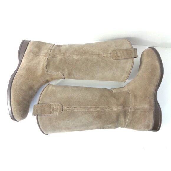 HOGAN WMNs EUR 36.5 US 6.5M 7M Taupe suede leather Pull on Riding Boots ITALY - Picture 4 of 9